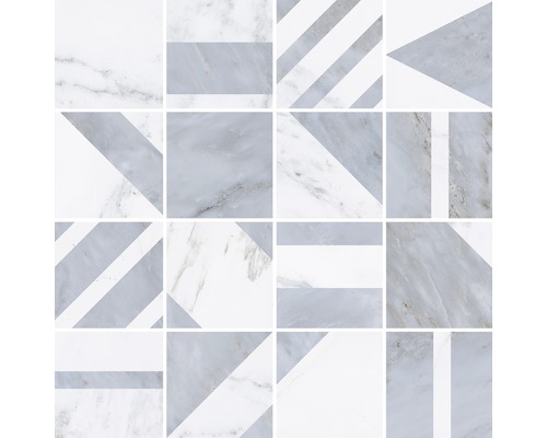 Feinsteinzeug Mosaik Velvet-Geo gris 30x30 cm Fliesenmuster mit geometrischen Formen und Marmoroptik