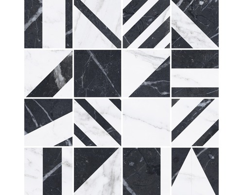 Feinsteinzeug Mosaik Velvet-Geo negro 30x30 cm Fliesenmuster mit geometrischen Formen und Marmoroptik