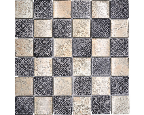 Glasmosaik Quadrat Crystal Resin XCM8OP4 mix 30x30 cm Mosaikfliese mit quadratischen Elementen und Muster