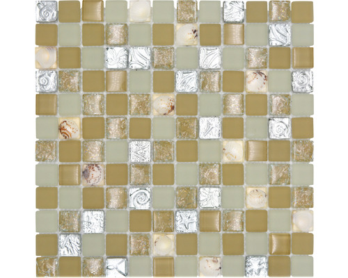 Mosaïque de verre Quadrat Crystal coquille beige 30x30 cm