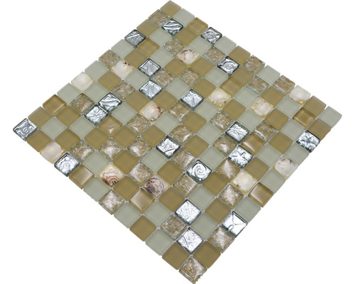 Mosaïque avec éléments en verre, pierre et coquillage