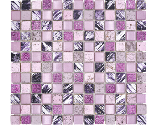 Glasmosaik mit Naturstein XCMCB35 mix pink 30x32,5 cm