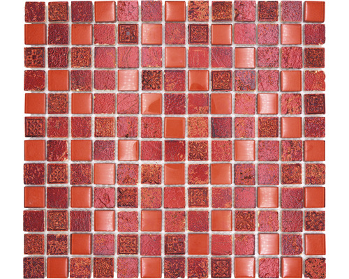 Glasmosaik mit Naturstein XCMCB92 mix rot 30x32,5 cm