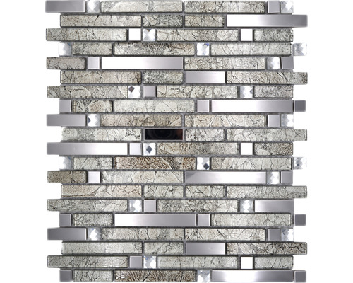 Glasmosaik mit Metall Crystal XCM GV908 29,8x33,8 cm silber Mosaikfliese mit Glas- und Metallelementen