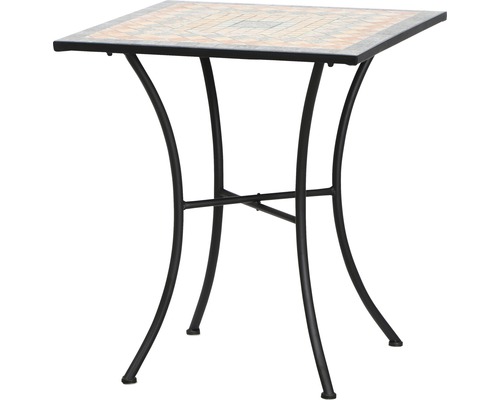 Table de balcon Siena Garden Prato pierre aspect mosaïque 64x64x69,5 cm gris Table de jardin carrée avec plateau en mosaïque et cadre en métal noir