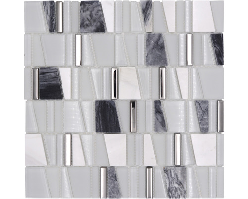 Mosaïque de verre avec pierre naturelle XCMLA10 mélange de blanc 30x30 cm