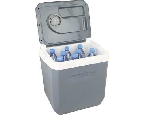 Campingaz Kühlbox mit geöffnetem Deckel und Wasserflaschen