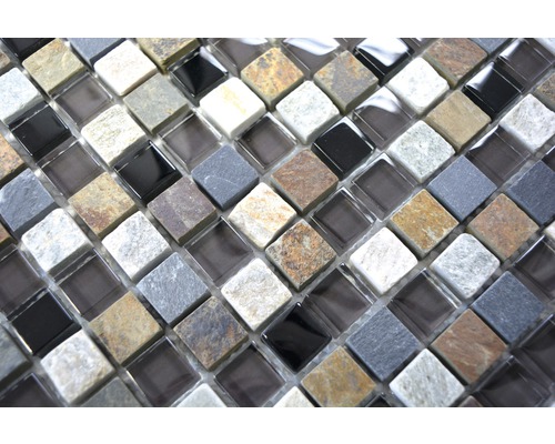 Mosaikfliese mit Naturstein- und Glaselementen