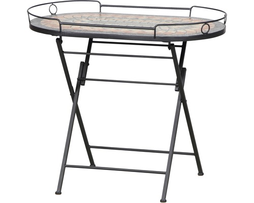 Table de balcon Siena Garden Prato pierre aspect mosaïque 41x67.5x60 cm grise Table de jardin pliante en mosaïque avec plateau ovale et structure en métal