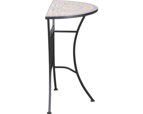 Table murale demi-lune avec plateau en mosaïque et cadre en métal