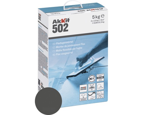 Mortier de jointoiement Flex Akkit 502 anthracite 5 kg Akkit 502 Mortier de jointoiement flexible, conditionnement de 5 kg