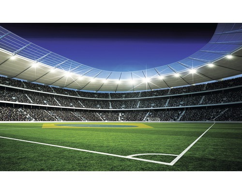 Papier peint panoramique intissé Stade de foot-ball 312 x 219 cm Stade de football avec pelouse, tribunes et projecteurs