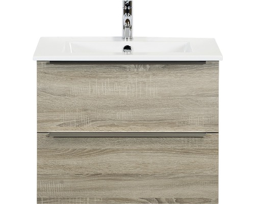 Set de meubles de salle de bains Sanox Pulse lxhxp 71 x 57 x 51 cm couleur de façade gris chêne avec vasque en céramique blanc