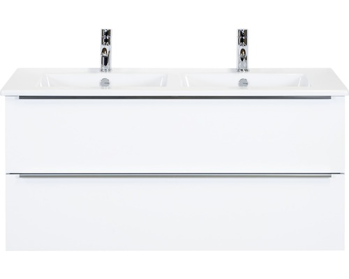 Set de meubles de salle de bains Sanox Pulse lxhxp 121 x 57 x 51 cm couleur de façade blanc haute brillance avec vasque céramique blanc