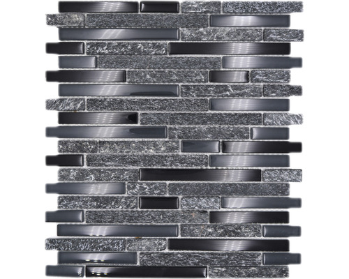 Glasmosaik mit Naturstein XCMMV798 mix grau-schwarz 29,8x33,8 cm