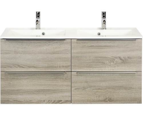 Set de meubles de salle de bains Sanox Pulse lxhxp 120 x 56,5 x 50 cm couleur de façade chêne gris avec vasque en fonte minérale blanc