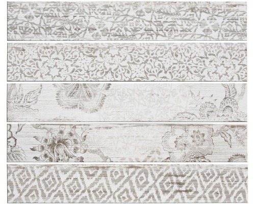 Carrelage de sol en grès-cérame fin Skagen blanc émaillé 15x90 cm