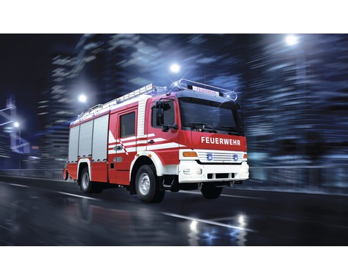 Papier peint panoramique intissé Camion de pompiers 312 x 219 cm Camion de pompiers en intervention de nuit