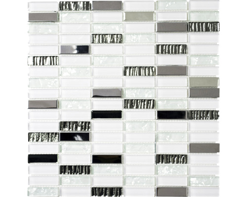Glasmosaik mit Metall XCM SM28 30,0x30,0 cm weiss mix Mosaikfliese mit Glas- und Metallelementen