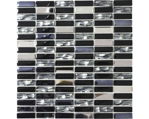 Glasmosaik mit Metall XCM SM 38 30,0x30,0 cm schwarz mix Mosaikfliese aus Glas und Naturstein