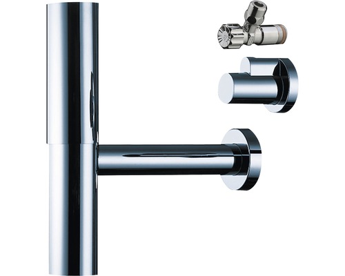 hansgrohe kit de siphon Flowstar avec 2 robinets d'équerre et étuis 52120000 Siphon, robinet d''arrêt d''angle et rosace murale en métal