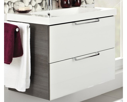 Waschtischunterschrank mit zwei Schubladen, Handtüchern und Seife