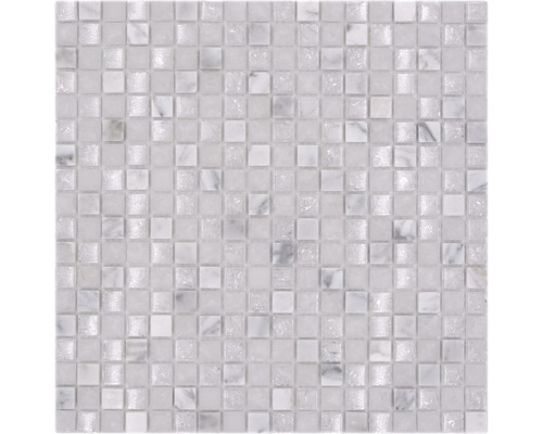 Glasmosaik mit Naturstein Quadrat XIC1011 mix weiss 30,5x30,5 cm
