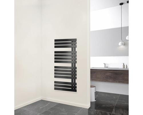 Radiateur design BREDA 1060X500 mm anthracite raccordement en bas à droite Salle de bain avec sèche-serviettes au design horizontal