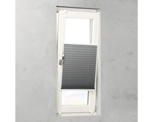 SOLUNA Faltenplissee mit Seitenverspannung Thermo verdunkelnd ohne Bohren grau 50x130 cm Graue Faltjalousie am Fenster