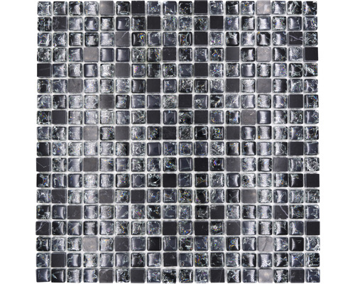 Glasmosaik mit Naturstein Quadrat XIC1028 mix schwarz 30,5x30,5 cm