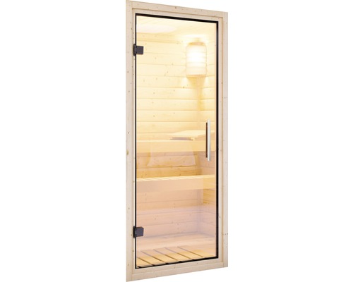 Sauna Türelement Karibu für38/40 mm Saunen mit Ganzglastüre aus Klarglas 175x65,6x0,8 cm