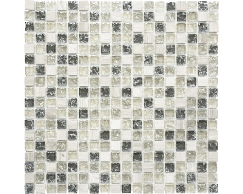Glasmosaik mit Naturstein Quadrat XIC1052 mix graugrün 30,5x30,5 cm