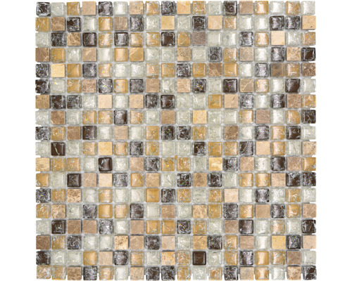 Glasmosaik mit Naturstein Quadrat XIC1053 emperador beige 30,5x30,5 cm