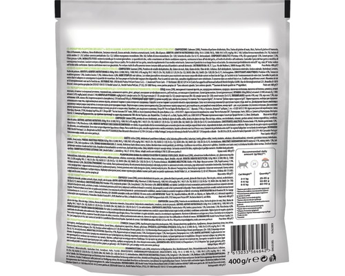 Dos de l''emballage de nourriture pour chats Purina Pro Plan Adult Sterilised