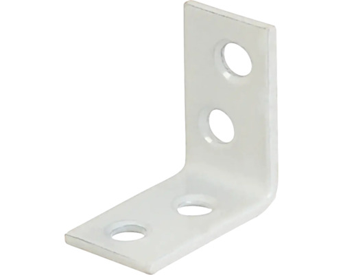 Équerre de chaise 25 x 25 x 14,5 mm, blanche avec revêtement plastique, 4 unités Équerre d''assemblage avec trous de vis