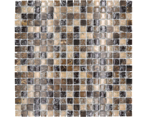 Glasmosaik mit Naturstein Quadrat XIC1053 emperador braun 30,5x30,5 cm