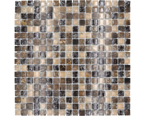 Mosaïque de verre avec pierre naturelle Quadrat XIC1053 marron Emperador 30.5x30.5 cm