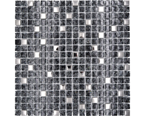 Mosaïque de verre Quadrat XIC1099 mélange noir-argent 30x30 cm Mosaïque avec éléments carrés