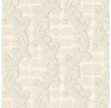 Papier peint avec motif floral en volutes et fond graphique