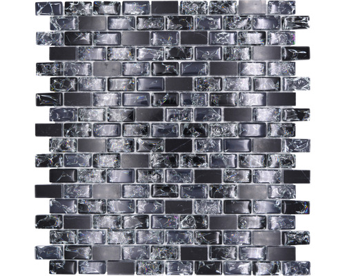 Glasmosaik mit Naturstein Brick XICB1128 mix schwarz 30x28,5 cm
