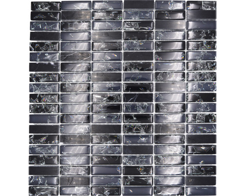 Glasmosaik mit Naturstein Crystal XICS1228 mix schwarz 32,2x31 cm