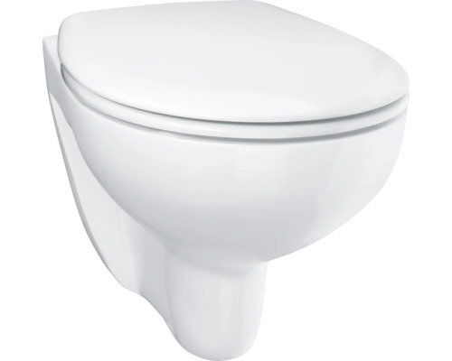 Ensemble WC sans bride GROHE BauCeramic cuvette à fond creux suspendu blanc 39351000 avec abattant WC-0