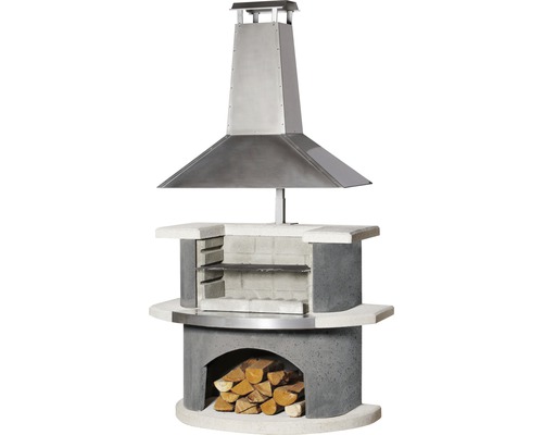 Buschbeck Holzkohlegrill Gartencheminée Zürich 65 x 110 x 197 cm Edelstahl Gemauerter Grill mit Holzofen und Edelstahlabzug