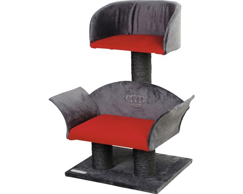 Katzenkratzbaum mit zwei Ebenen, Sisalsäulen und rotem Kissen