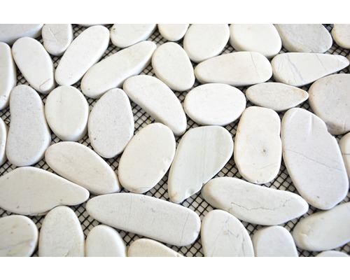 Carrelage en galets blancs sur filet