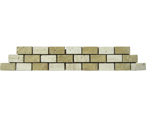 Frise en pierre naturelle MA-7011 beige 5x27 cm Mosaïque en travertin sur filet