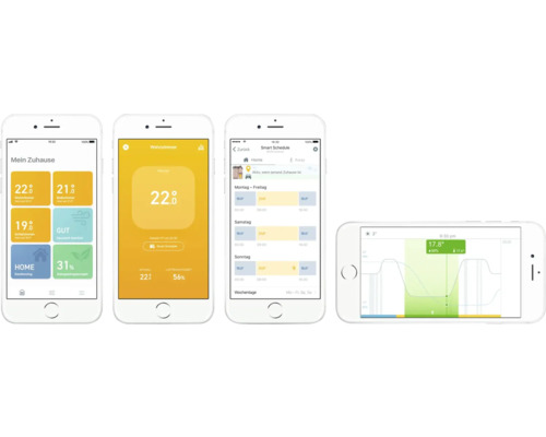 Verschiedene Smartphone-Screenshots der Smart-Home-App