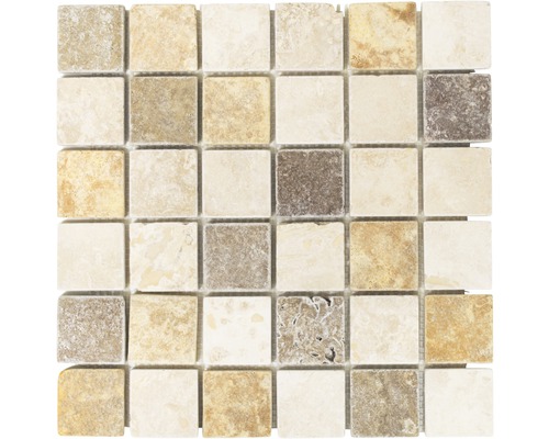 Natursteinmosaik Quadrat Travertin XNT46685 matt 30,5x30,5 cm