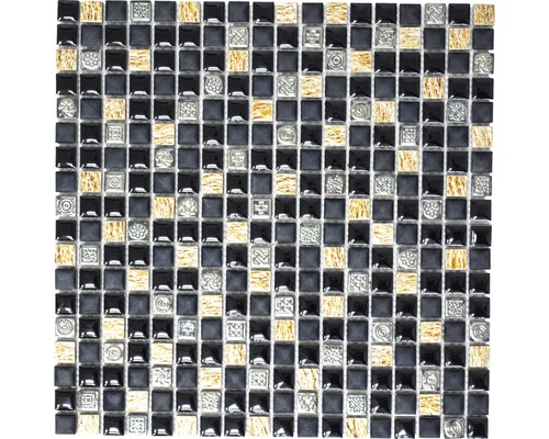 Natursteinmosaik Quadrat XRSS3K schwarz-kupfer 30x30 cm