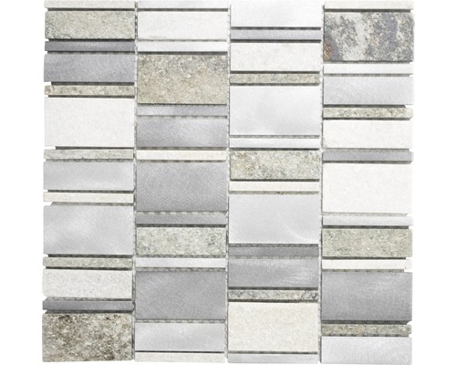 Natursteinmosaik XSA505 mix quarzit-aluminium 30x30 cm